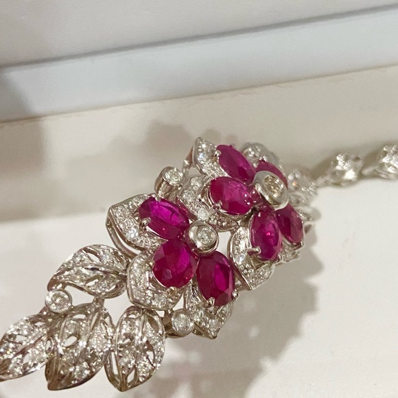 18k White Solid Gold Ruby/ Diamond Bracelet estimated evaluated over 13k - Picture 3 of 10